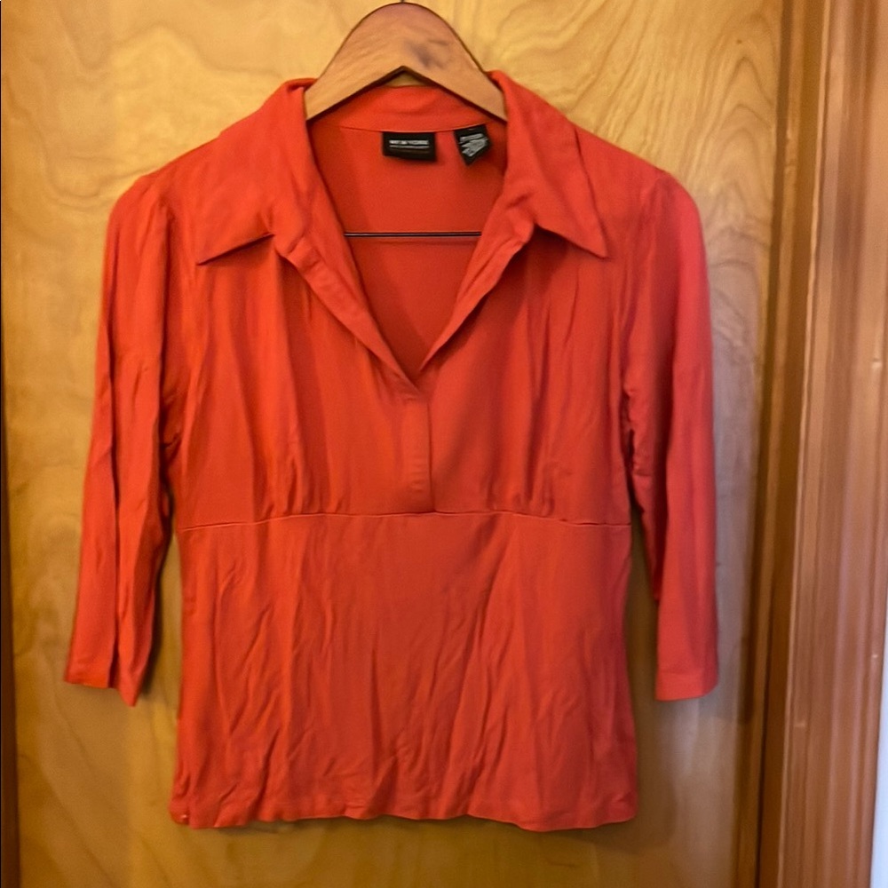 New York & Company Orange Top with 3/4 Sleeves